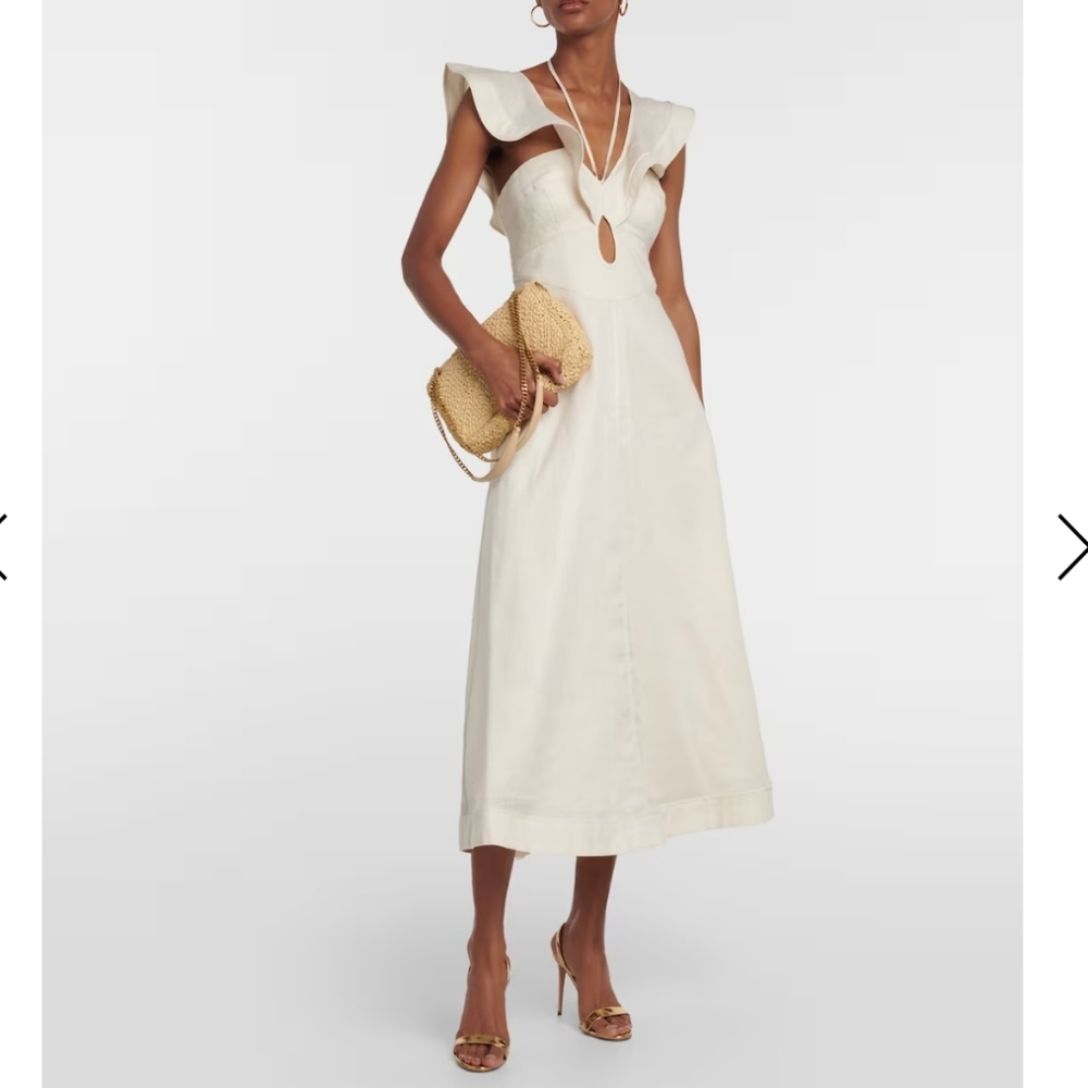 Zimmermann Halcyon flutter linen midi dress.